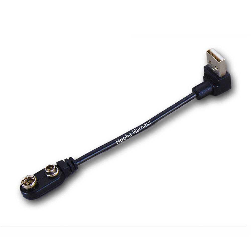 USB A right angle to 9v battery clip cable